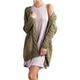 thumbnail image 1 of Baberdicy Cardigan Sweater Women's Fall and Winter Solid Color Medium Long Loose Plus Size Double Pocket Kink Texture Suitable for Daily Travel Lohas Time Cardigan Women's Cardigans Army Green, 1 of 6