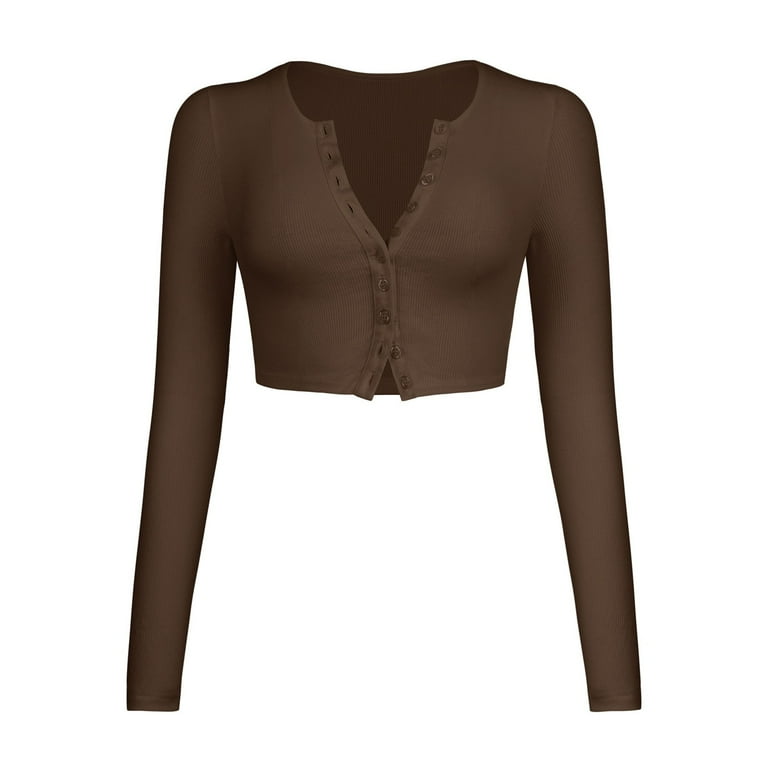 Baberdicy Cardigan Sweater Women's Fashion Cropped Rib Long Sleeve