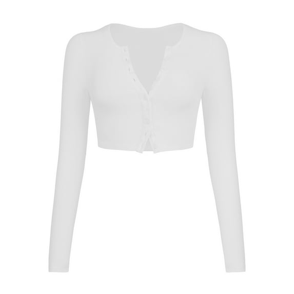 Baberdicy Cardigan Sweater Women's Fashion Cropped Rib Long Sleeve Knit Cardigan with Cropped Buttons Women's Cardigans White