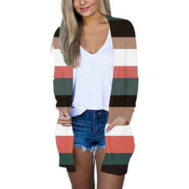 Baberdicy Cardigan Sweater Women's Printed Fashion Casual Pocket Long Sleeved Cardigan Women's Cardigans Army Green