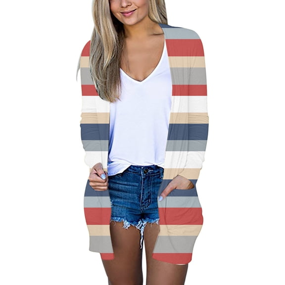 Baberdicy Cardigan Sweater Women's Printed Fashion Casual Pocket Long Sleeved Cardigan Women's Cardigans Blue