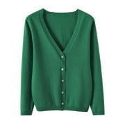 Baberdicy Cardigan Sweater Women's Spring and Autumn Leisure Loose Solid Long Sleeve V Neck Button Knitted Soft Cardigan Coat Women's Cardigans Army Green