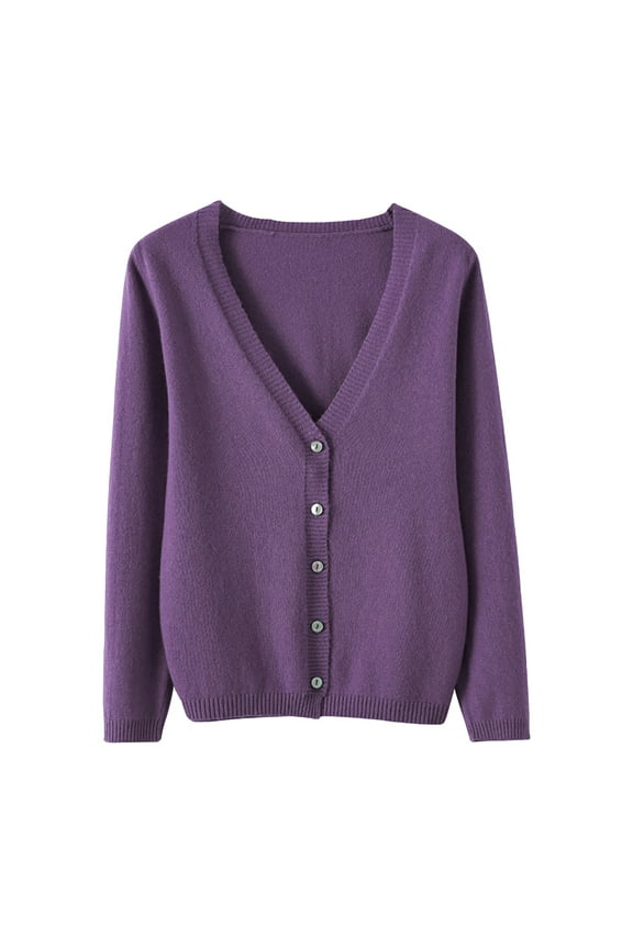 Cardigan Sweater Women's Spring and Autumn Leisure Loose Solid Long Sleeve V Neck Button Knitted Soft Cardigan Coat Women's Cardigans Purple