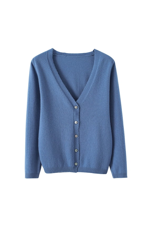 Cardigan Sweater Women's Spring and Autumn Leisure Loose Solid Long Sleeve V Neck Button Knitted Soft Cardigan Coat Women's Cardigans Blue