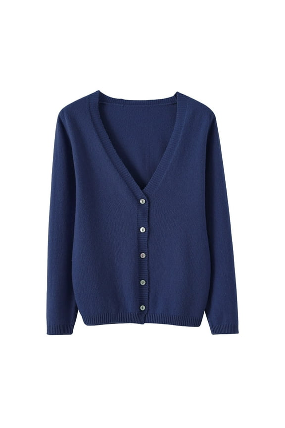 Cardigan Sweater Women's Spring and Autumn Leisure Loose Solid Long Sleeve V Neck Button Knitted Soft Cardigan Coat Women's Cardigans Navy