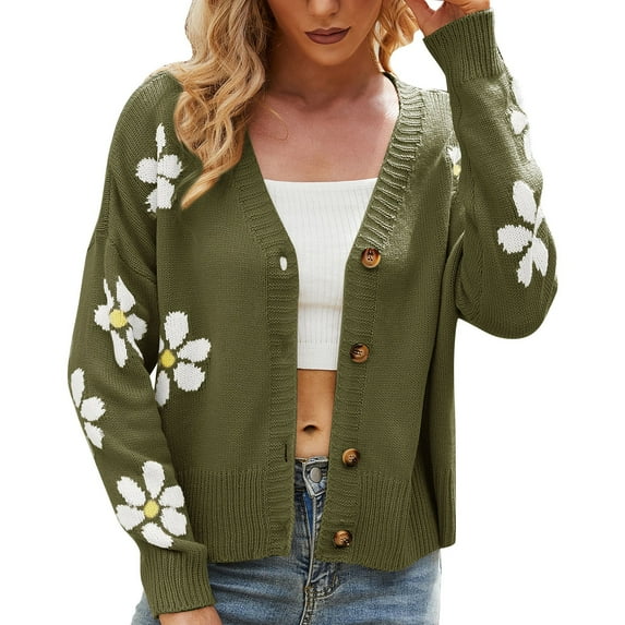 Baberdicy Cardigan Sweater Women's Sweater 2023 Fall Long Sleeve Casual Print Jumper Knitted Cardigan Loose Preppy Sweater Cardigan Women's Cardigans Green