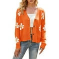 thumbnail image 1 of Baberdicy Cardigan Sweater Women's Sweater 2023 Fall Long Sleeve Casual Print Jumper Knitted Cardigan Loose Preppy Sweater Cardigan Women's Cardigans Orange, 1 of 7
