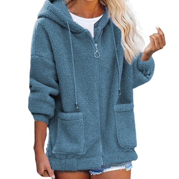 Baberdicy Cardigan Sweaters for Women Lightweight Women's Full Zip Hoodie Womens Winter Coats with Pocket Plus Size Coat Fall Winter Warm Coat Coat Plus Size Tops Blue