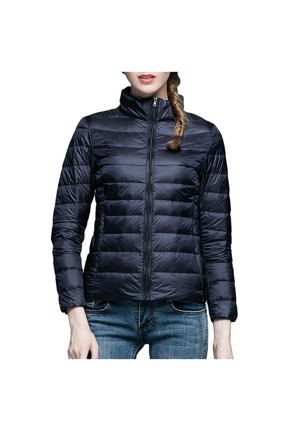 Cardigan Sweaters for Women Lightweight Women's Winter Thin and Light Down Coat Casual Down Coat Slim Quilted Jacket Women's Down Jackets & Parkas Navy