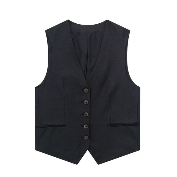 Baberdicy Women's Solid Color Casual Linen Blend Vest Jacket | Women's Jacket Clearance! Black S