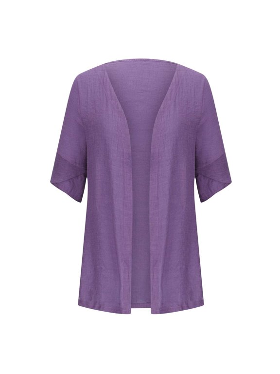 Cardigan Sweaters for Women Lightweight Women's Spring and Summer Casual Mid Sleeve Solid Color Thin Cardigan Jacket Plus Size Tops Purple