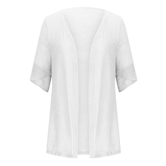 Baberdicy Cardigan Sweaters for Women Lightweight Women's Spring and Summer Casual Mid Sleeve Solid Color Thin Cardigan Jacket Plus Size Tops White