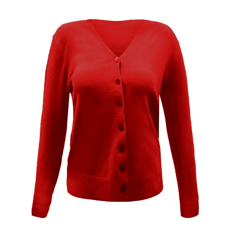 Baberdicy Cardigan for Women Ladies Button Round Neck Long Sleeve Soft Knitted Cardigan Sweater Women Cardigan Sweaters for Women Red Xl Walmart