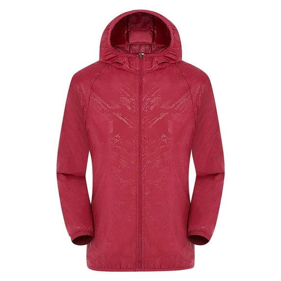 Baberdicy Cardigan for Women, Women Solid Rain Jacket Outdoor Plus Size Hooded Windproof Loose Coat Water Proof Raglan Storage Bag Red L