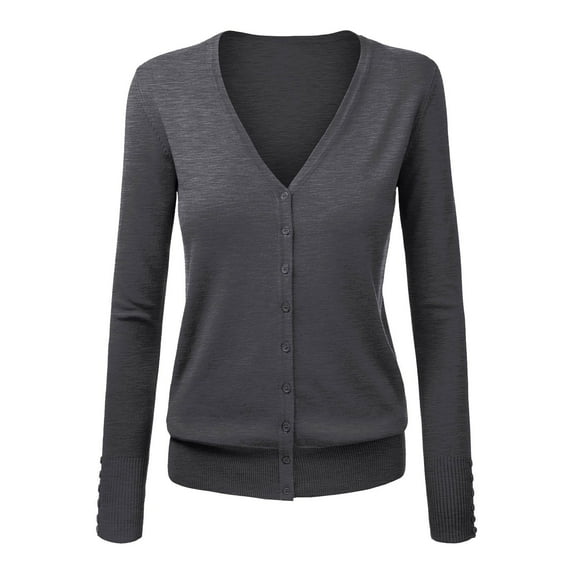 Baberdicy Cardigan for Women Women's V Neck Cardigan Sweater Plus Jacket Solid Color Knitted Sweater Cardigan Sweaters for Women Dark Gray L