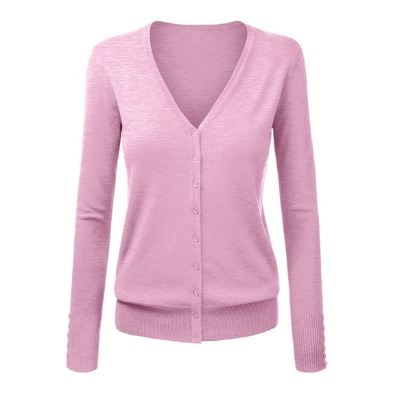 Baberdicy Cardigan for Women Women's V Neck Cardigan Sweater Plus Jacket Solid Color Knitted Sweater Cardigan Sweaters for Women Pink M