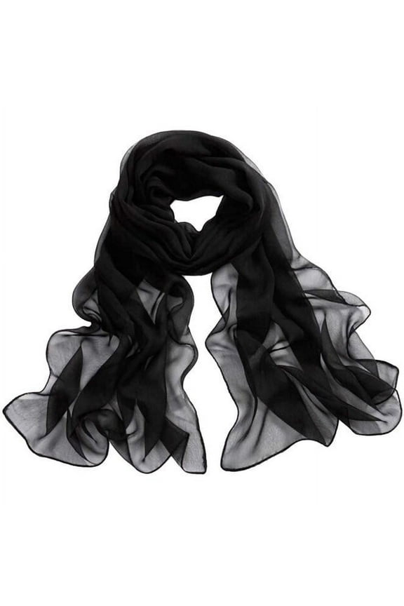 Solid Chiffon Scarf Wrap for Women - Lightweight Beach Shawl, Elegant Fashion Scarf, Versatile Cover-Up, Black One Size