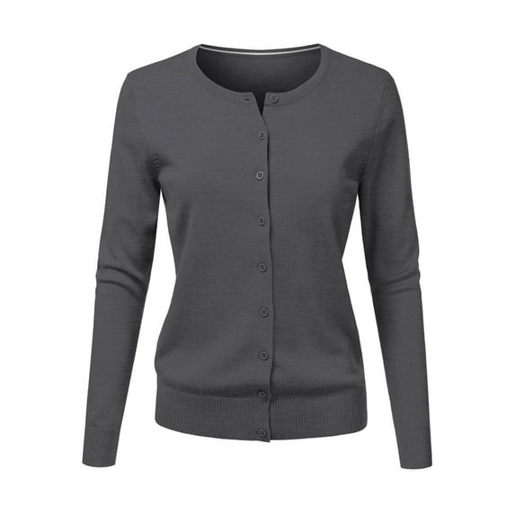 Baberdicy on Clearance under $15 Women's Round Neck Cardigan Knitted Long Sleeved Large Yards Loose Solid Color Short Sweater Jacket Cardigan Dark Gray 3Xl