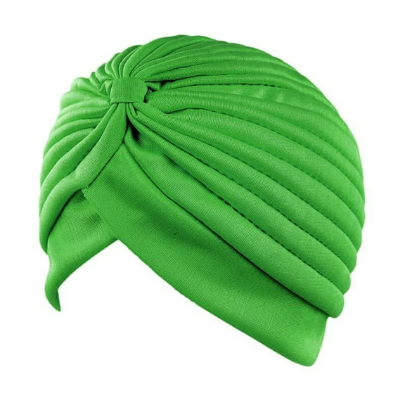 Baberdicy Pleated Sleeping Turbans - Women's Solid Color Headwraps (Assorted Shades, Soft Hair Accessories) Green One Size