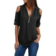 thumbnail image 1 of Baberdicy Cold Shoulder Blouse - Women's Loose Fit Chiffon Top with Button Details, Plus Size Long Sleeve Feminine Shirt (Black | 5XL), 1 of 6