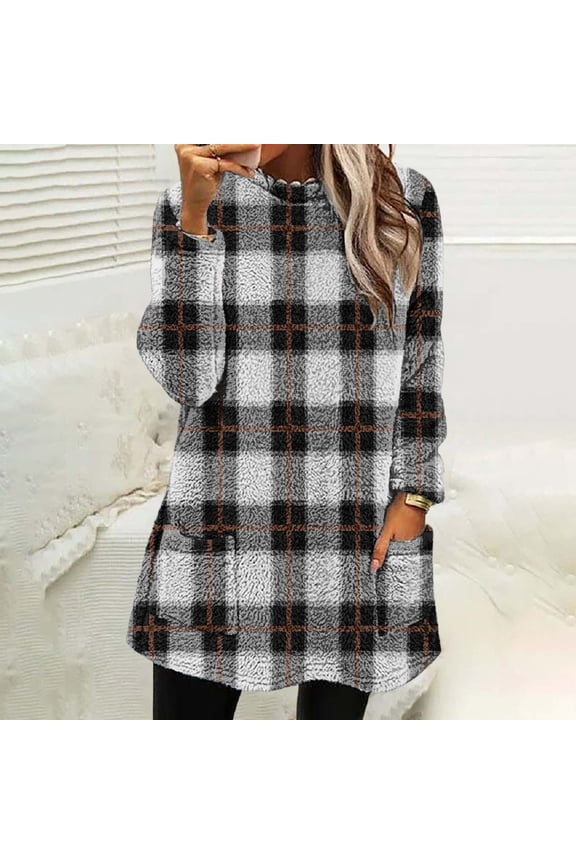 Color Block Hoodie, Women's Sweater Womens Winter Coat Loose Wool Jacket Long Sleeved Jumper with Pockets, Black, L