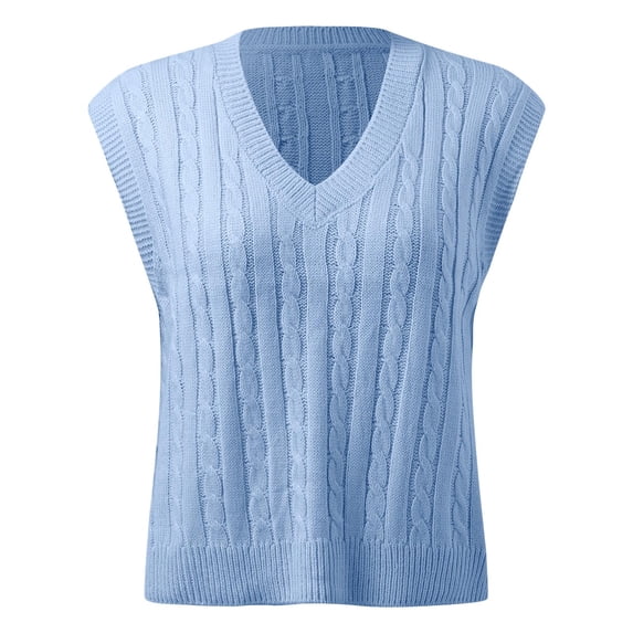 Baberdicy Colour Blouse Women Casual Print Sleeveless V Neck Ribbed Knit Split Pullover Sweater Vest Blouse Sweater Vest Blue