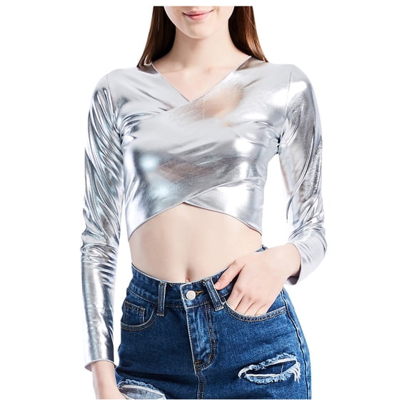 Baberdicy Corset Top Women's Wrap-Around Leather Solid Color Top Shirt Performance Tops Crop Tops Corset-C-Silver