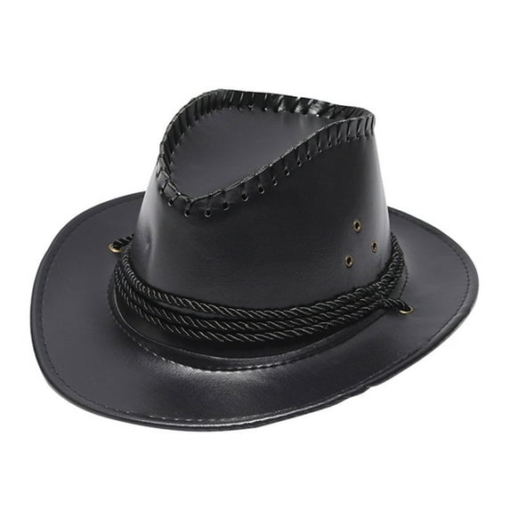 Baberdicy Cowboy Hat Adult Fashion Sun Solid Western Cowboy Hat Leather Windproof Hat Cowgirl Hat Black