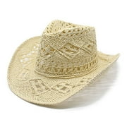 Baberdicy Cowboy Hat Women Men Summer Western Cowboy Hat Shapeable Hat Hollowed Out Sun Hat Cowgirl Hat Beige