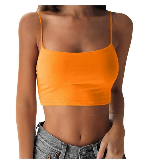 Baberdicy Crop Tops Women Fashion Party Soild Color Strap Casual Sleeveless Tunic Tank Tops Women's Tanks & Camis Orange L