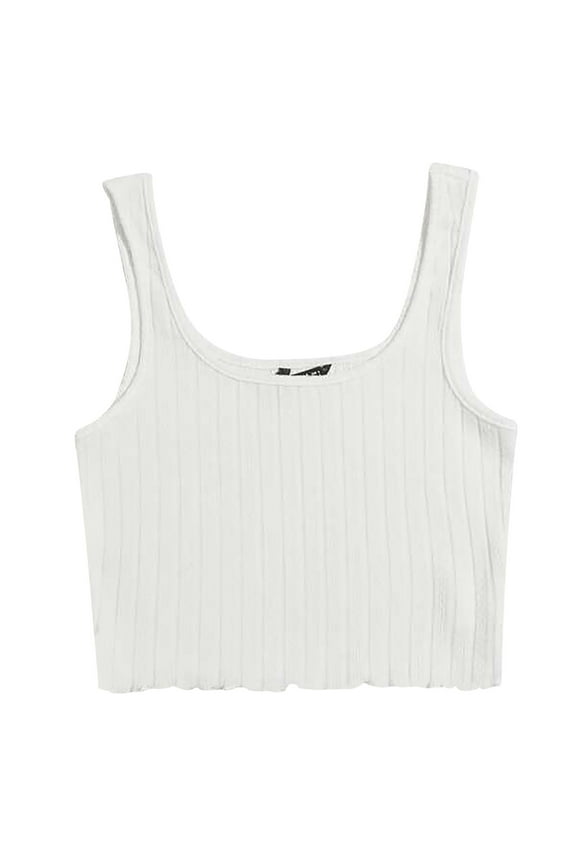 Crop Tops Women Tops Solid Sleeveless Pullover Vest Tank Crop Shirts Women's Tanks & Camis White S