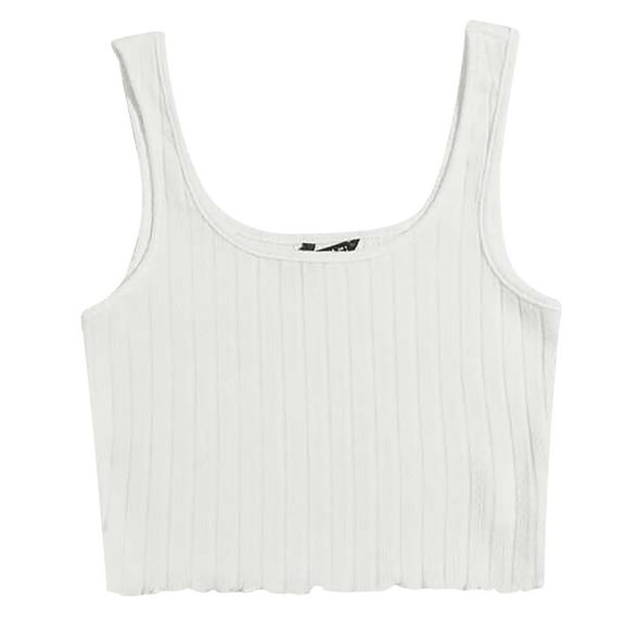 Baberdicy Crop Tops Women Tops Solid Sleeveless Pullover Vest Tank Crop Shirts Women's Tanks & Camis White Xl