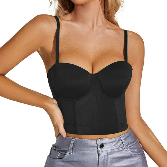 Baberdicy Crop Tops Womens Corset Top Bustier Corset Top Tight Fitting Corset Tank Top Suspender Top Solid Short Fashion Women's Tanks & Camis Black L