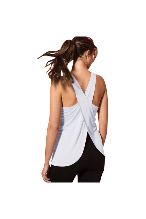 Cross Back Sports Top, Women's Top Women's Cross-Back Yoga Tank – Sleeveless Workout Top for Gym & Pilates, White, M