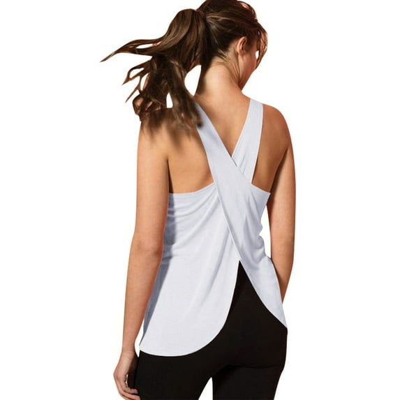 Baberdicy Cross Back Sports Top, Women's Top Women's Cross-Back Yoga Tank – Sleeveless Workout Top for Gym & Pilates, White, Xl