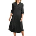 thumbnail image 1 of Baberdicy Denim Dress Womens Denim Shirt Dresses Fashion Summer V Neck 3/4 Sleeve Loose Long Maxi Pleated Dress Cowboy Sundress Jean Dress Black Xl, 1 of 5