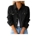 thumbnail image 1 of Baberdicy Denim Jacket Women Vintage Lapel Button Down Long Sleeve Pocket Distressed Crop Denim Shirt Jean Jacket Teen Girls Coat Denim Jacket Black, 1 of 7