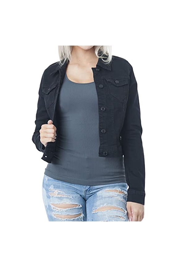 Denim Jacket Womens Casual Long Sleeve Cardigan Jacket Lady Coat Jumper Slim Coat Denim Jacket Black