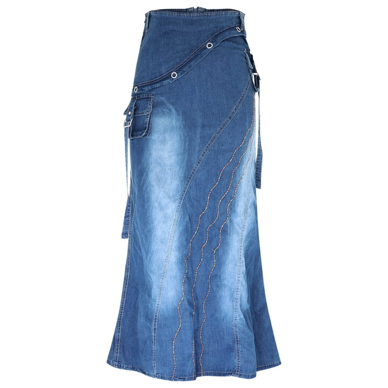 Baberdicy Denim Skirt Women's Long Denim Skirt Zipper Dress with