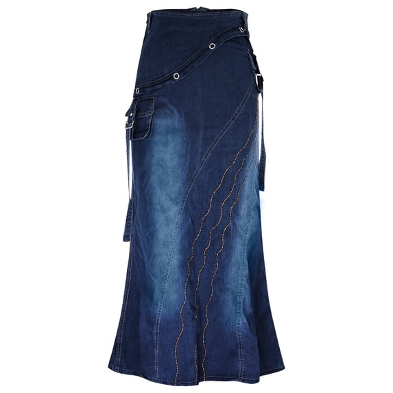 Baberdicy Denim Skirt Women's Long Denim Skirt Zipper Dress with Pockets Women's Casual Dresses Dark Blue, Size:S-3Xl