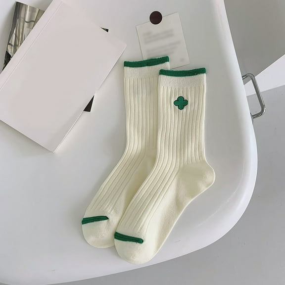 Baberdicy Embroidered Crew Socks, Retro Style Socks Women's Striped Mid-Calf Socks – Embroidered Letters for Fall & Winter, Women's Socks One Size