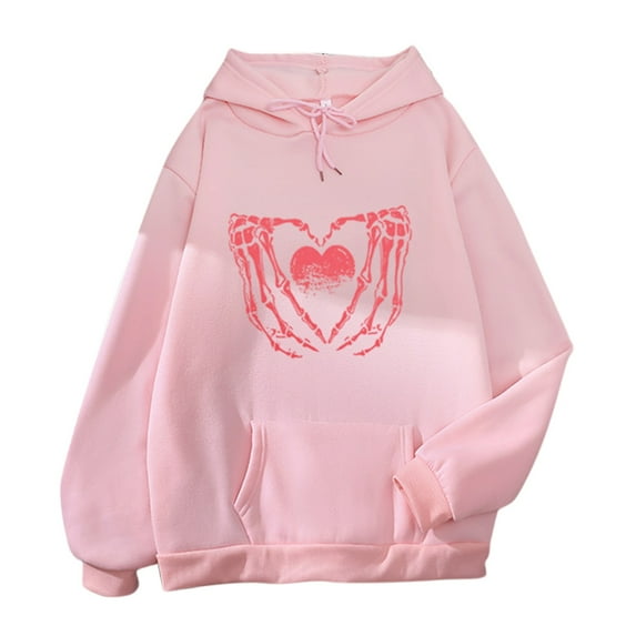Baberdicy Essentials Hoodie Women's Cute Sweatshirt Kawaii Long Sleeve Hoodie Heart Printing Pullover Tops for Teen Women Aesthetic Clothes Hoodies for Women Pink