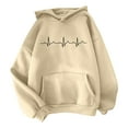 thumbnail image 1 of Baberdicy Essentials Hoodie Women's Heartbeat Pattern Printed Hoodie Hoodie Drawstring Loose Comfortable Top Hoodies for Women Beige, 1 of 3