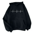 thumbnail image 1 of Baberdicy Essentials Hoodie Women's Heartbeat Pattern Printed Hoodie Hoodie Drawstring Loose Comfortable Top Hoodies for Women Black, 1 of 3
