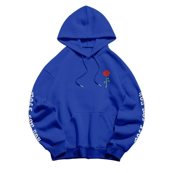 Baberdicy Essentials Hoodie Women's Rose for You Letter Rose Printed Long Sleeved Hoodie with Pockets Hoodies for Women Blue