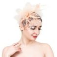 thumbnail image 1 of Baberdicy Fascinator Hat - Tea Party Headpiece - Feather & Mesh Wedding Clip - Church/Bridal Events - Spring Collection - Hair Accessory Beige,One Size, 1 of 4