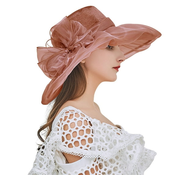 Baberdicy Fascinators Hats for Women Spring Summer Mesh Sunshade Hat Flower Temperament Wedding Dress Hat Sun Dome Large Brim Hat Fashion Hat for Woman