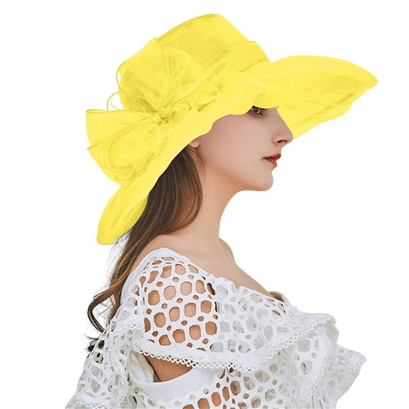 Baberdicy Fascinators Hats for Women Spring Summer Mesh Sunshade Hat Flower Temperament Wedding Dress Hat Sun Dome Large Brim Hat Fashion Hat for Woman