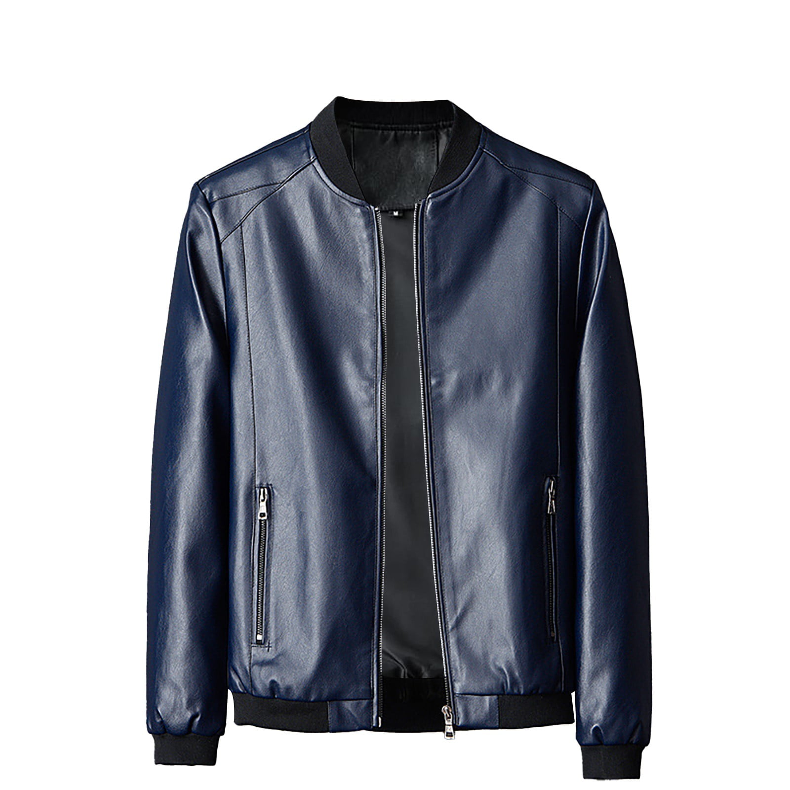 Baberdicy Faux Leather Jacket Mens Casual Baseball Collar Coat Leather Coat, Classic Windproof Outwear Blue 6Xl
