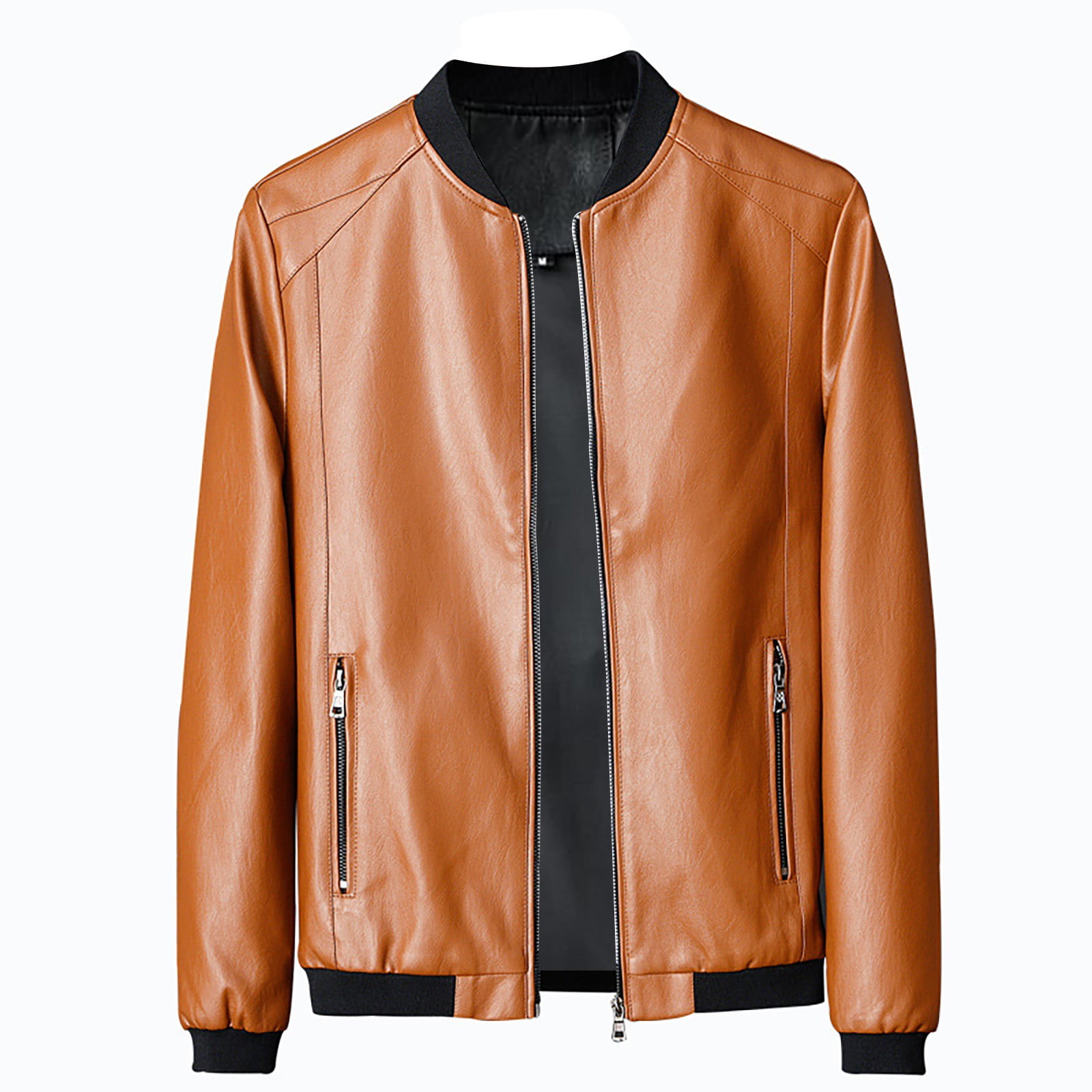 Baberdicy Faux Leather Jacket Mens Casual Baseball Collar Coat Leather Coat, Classic Windproof Outwear Brown 6Xl